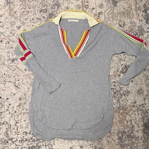 Free People Gray Knit Top with Yellow and Pink Trim